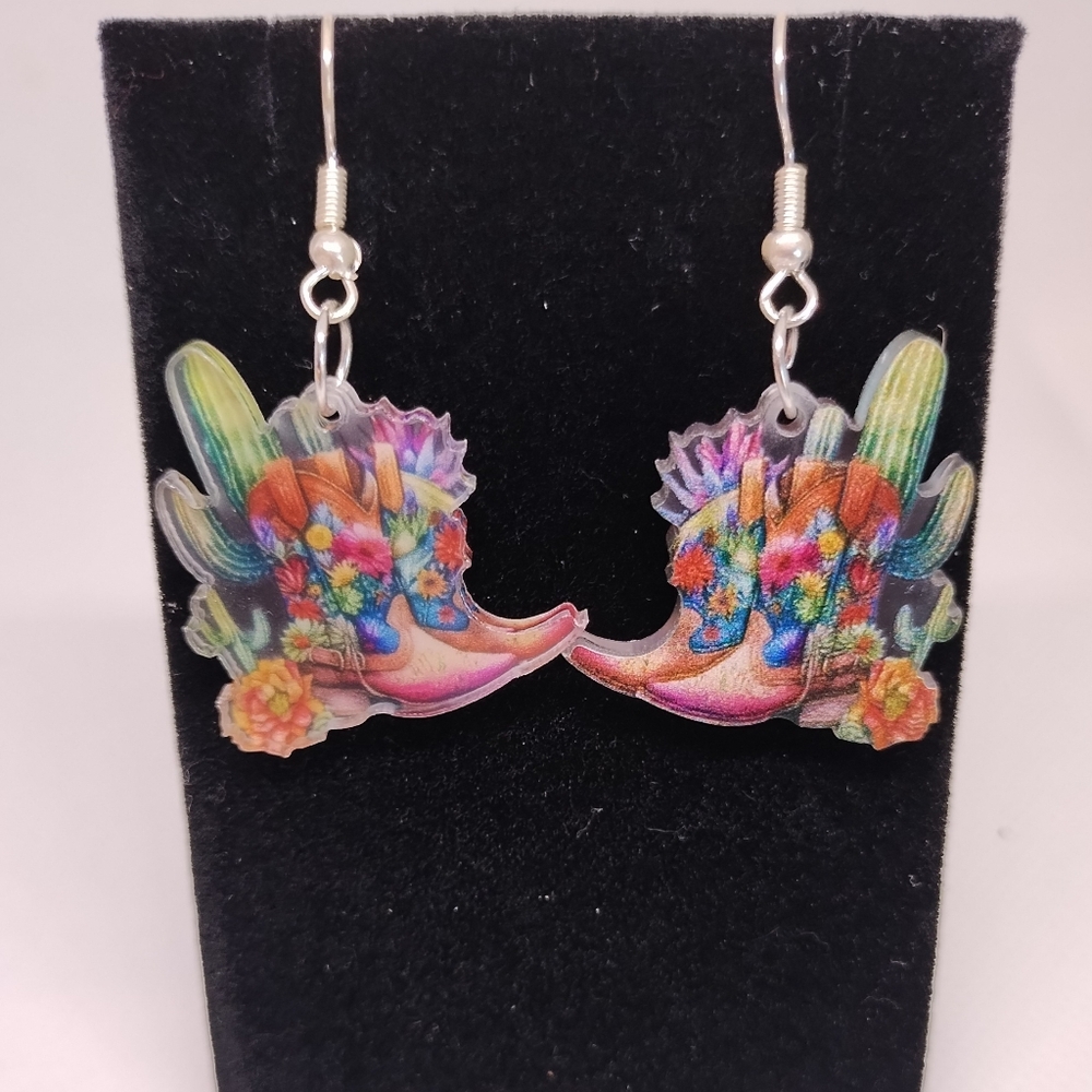 Western Cactus‎ Boot Earrings f66